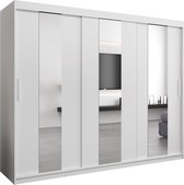InspireMe - Kledingkast met 3 schuifdeuren, Modern-stijl, Een kledingkast met planken en een spiegel (BxHxD): 250x200x62 - DANCE 250 Wit Mat