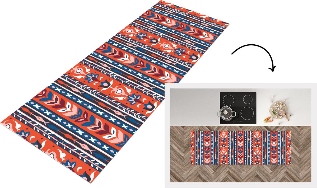 KitchenYeah Keukenloper - Loper keuken - Design - Bloemen - Planten - Rood - Minimalisme - 150x50 cm - Keukenloper vinyl Multicolor