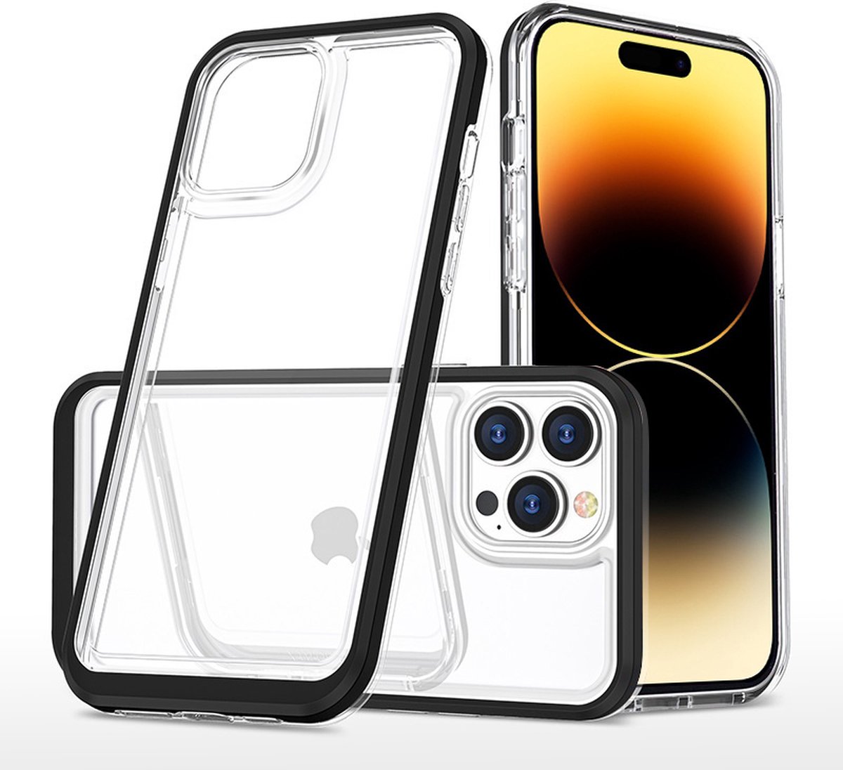Hoesje Geschikt voor iPhone 14 Pro Hoesje met bumper - Shockproof case – Zwart / Transparant
