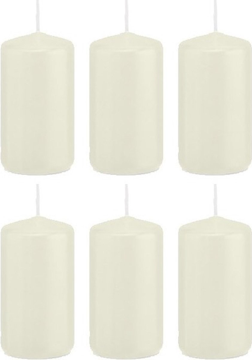 Trend Candles Cilinderkaars/stompkaars - 6x - ivoorwit - 5 x 10 cm - 23 branduren - met brandvertragende folie
