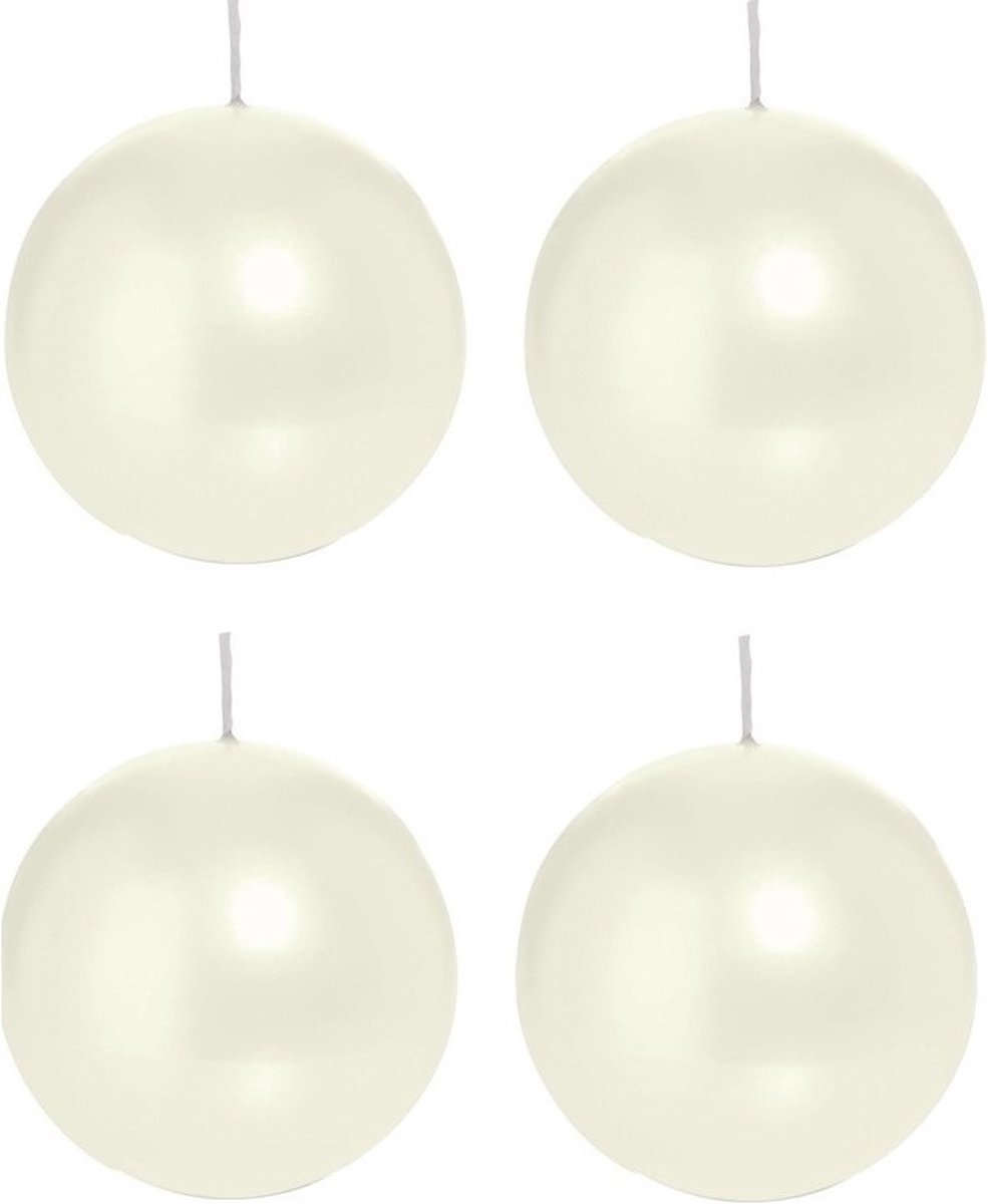 Trend Candles Bolkaars glad - 4x - parelmoer - 8 cm - 25 branduren - ronde kaarsen Wit