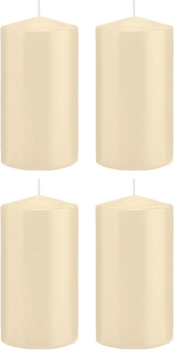 Trend Candles Cilinderkaars/stompkaars - 4x - cremewit - 8 x 15 cm - 69 branduren - horeca kaarsen