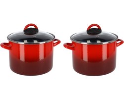 Cuenca Kookpan/soeppan - Set van 2x stuks - rood - RVS - glazen deksel - 23 cm - 5,8 liter - pannen