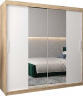 InspireMe - Kledingkast met 2 schuifdeuren, Modern-stijl, Kledingkast met planken (BxHxD): 200x200x62 - TORM I 200 Sonoma Eik + Wit Mat