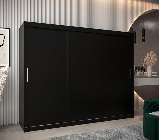 InspireMe - Armoire avec 3 portes coulissantes, Style moderne, Armoire avec étagères (LxHxP): 250x200x62 - TORM 250 Zwart Mat