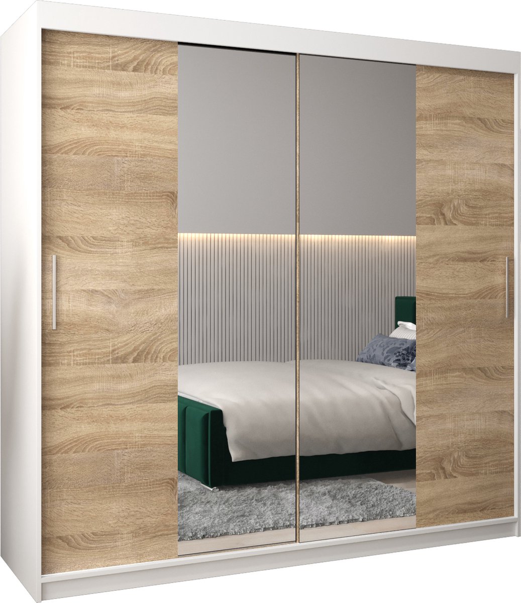 InspireMe - Kledingkast met 2 schuifdeuren, Modern-stijl, Kledingkast met planken (BxHxD):
