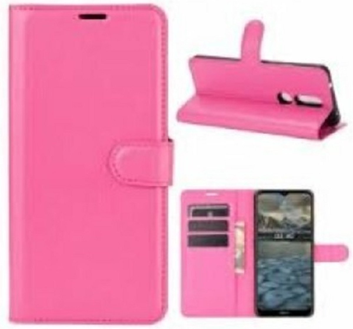 Nokia 2.4 Hoesje Met Pasjeshouder Bookcase Roze