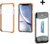 ShieldCase bumper shock case geschikt voor Apple iPhone 12 / 12 Pro - 6.1 inch - oranje + glazen Screen Protector