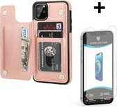 ShieldCase Wallet case geschikt voor Apple iPhone 12 Pro Max - 6.7 inch - roze + glazen Screen Protector
