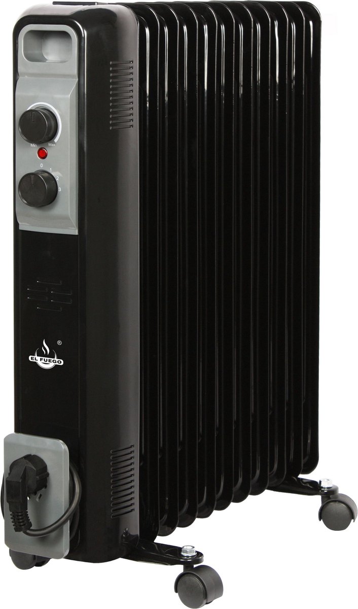 El Fuego elektrische mobiele olieradiator - Zwart - 2500W - Verwarming - Oliegevulde kachel