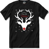 Merry Christmas kerst hert - T-Shirt - Heren - Zwart - Maat 3XL