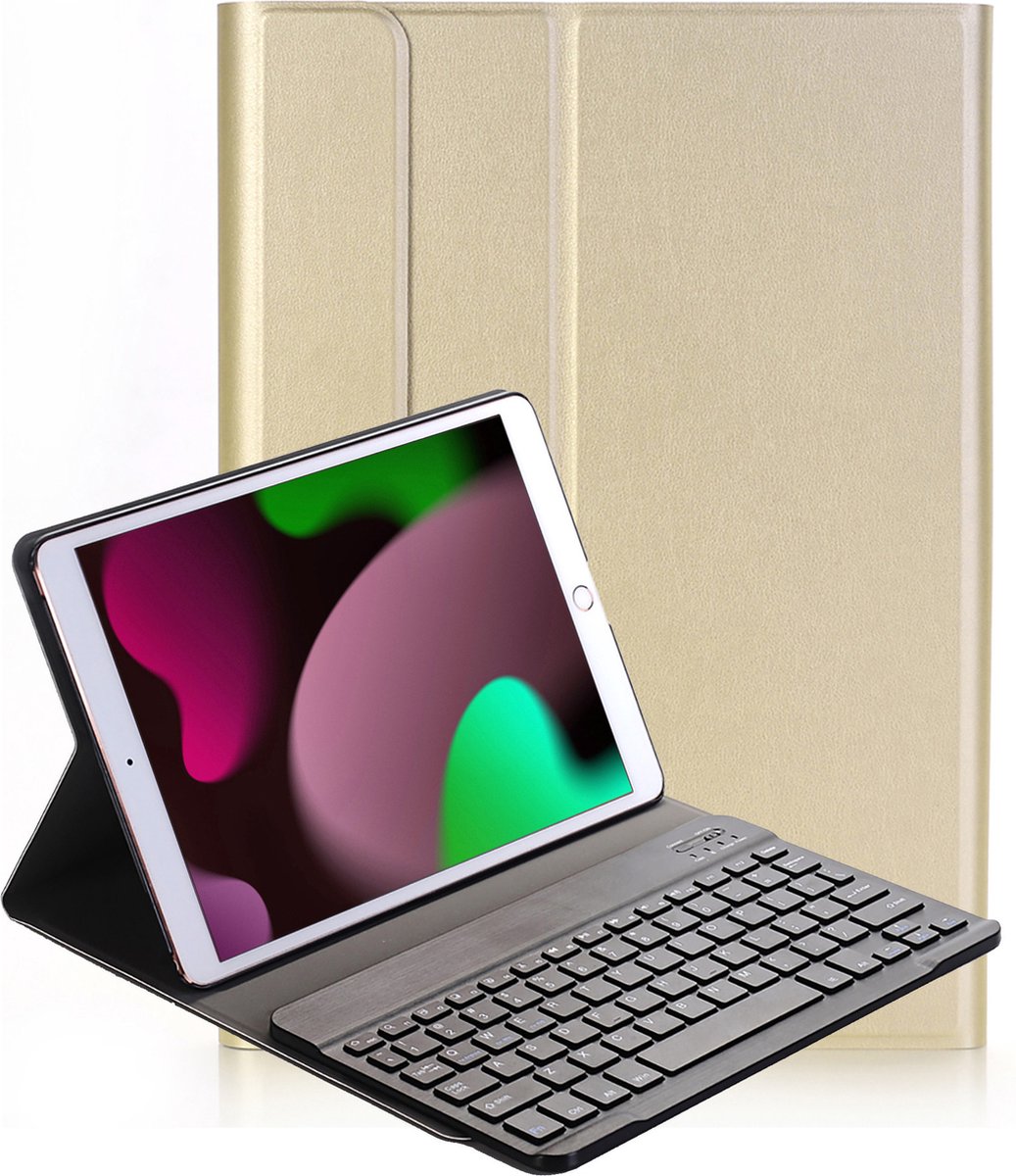 Hoes Geschikt voor iPad 10.2 2019 Hoes Keyboard Cover Toetsenbord Hoesje - Hoesje Geschikt voor iPad 7 Toetsenbord Hoes - Goud