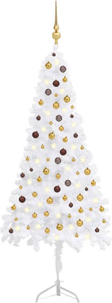 Prolenta Premium - Kunstkerstboom met LED's en kerstballen hoek 240 cm PVC wit