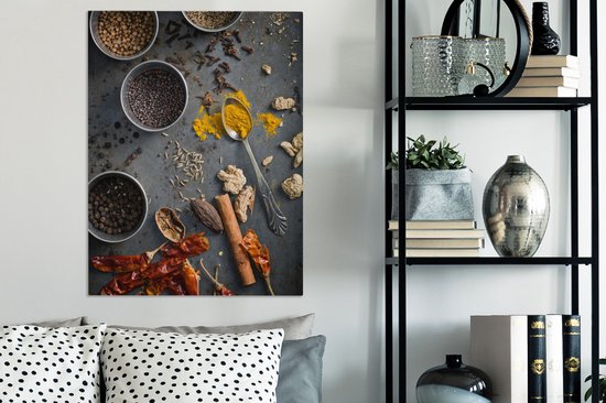 Tableau sur Toile Épices - Cuillère - Kom - Nourriture - Épices - 60x80 cm - Décoration murale