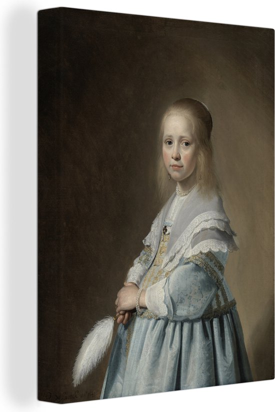 Canvas Schilderij Portret van een meisje in het blauw - Schilderij van Johannes Cornelisz. Verspronck - 30x40 cm - Wanddecoratie