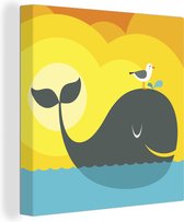 Une illustration de bande dessinée d'une toile de baleine 50x50 cm - Tirage photo sur toile (Décoration murale salon / chambre) / Peintures sur toile animaux sauvages