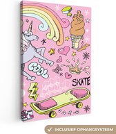Tableau toile licorne - Unicorn - Design - Rose - Arc-en-ciel - Glace - Toile pour enfants - Décoration pour chambre d'enfant - Décoration murale - 60x90 cm
