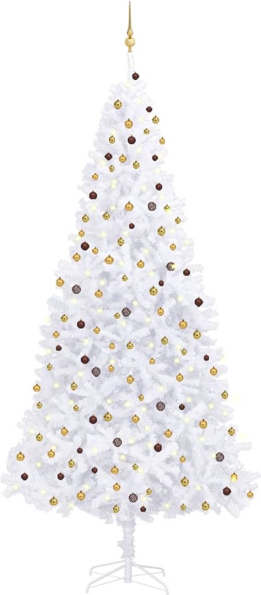 Prolenta Premium - Kunstkerstboom met LED's en kerstballen 300 cm wit