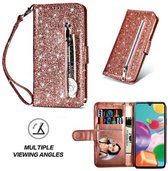 Samsung A41 Glitter Hoesje Met Pasjeshouder Bookcase Rose Goud