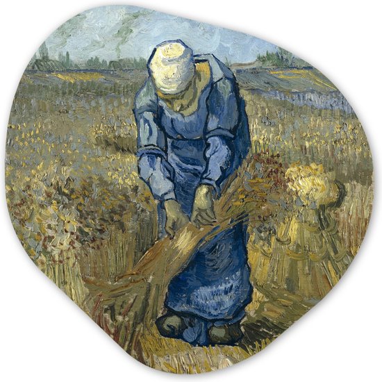 Organische Wanddecoratie - Kunststof Muurdecoratie- Organisch Schilderij - De schovenbindster (naar Millet) - Vincent van Gogh- 60x60 cm - Organische spiegel vorm op kunststof