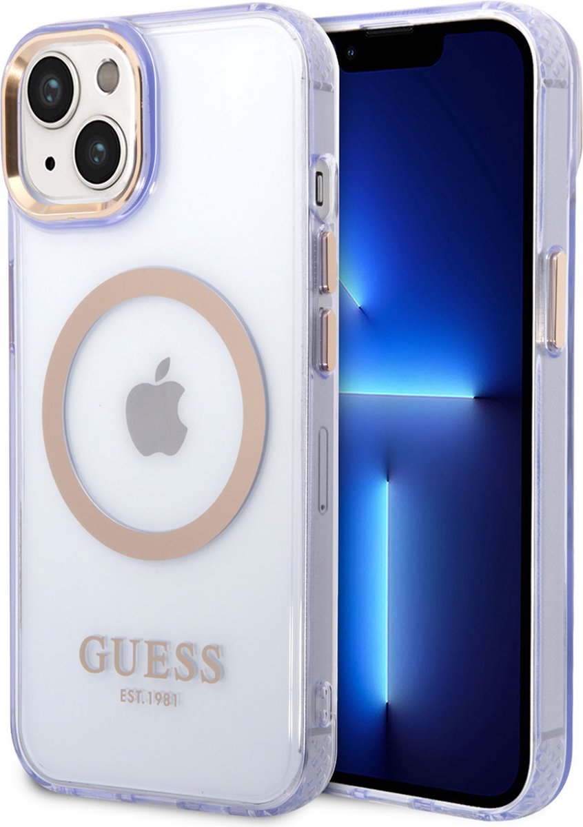 Guess Paars Back Cover Magsafe Telefoonhoesje voor Apple iPhone 14 Plus - TPU Bescherming & Comfort