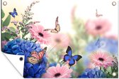 Tuinposters buiten Vlinders - Bloemen - Hortensia - Insecten - 90x60 cm - Tuindoek - Buitenposter