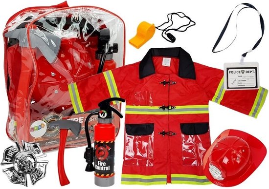 Brandweer verkleedkleren kind - 7-delig - met brandblusser - brandweer helm