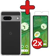 Hoesje Geschikt voor Google Pixel 7 Hoesje Siliconen Case Hoes Met 2x Screenprotector - Hoes Geschikt voor Google Pixel 7 Hoes Cover Case - Transparant