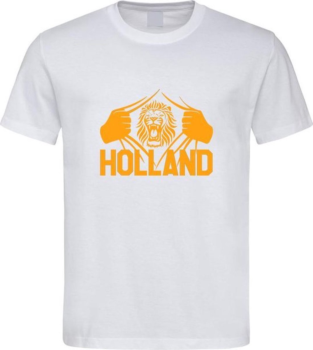 Wit EK 2024 voetbal T-shirt met “ Brullende Leeuw en Holland “ print Oranje maat XXL