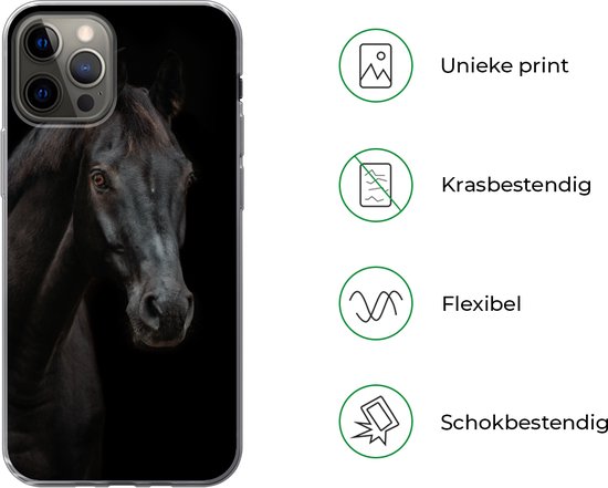 Coque iPhone 12 Pro - Cheval - Animal de la ferme - Zwart - Coque de téléphone en Siliconen