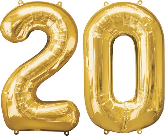 Versiering 20 Jaar Ballon Cijfer 20 Verjaardag Versiering Folie Helium Ballonnen Feest Versiering XL Formaat Goud - 86Cm