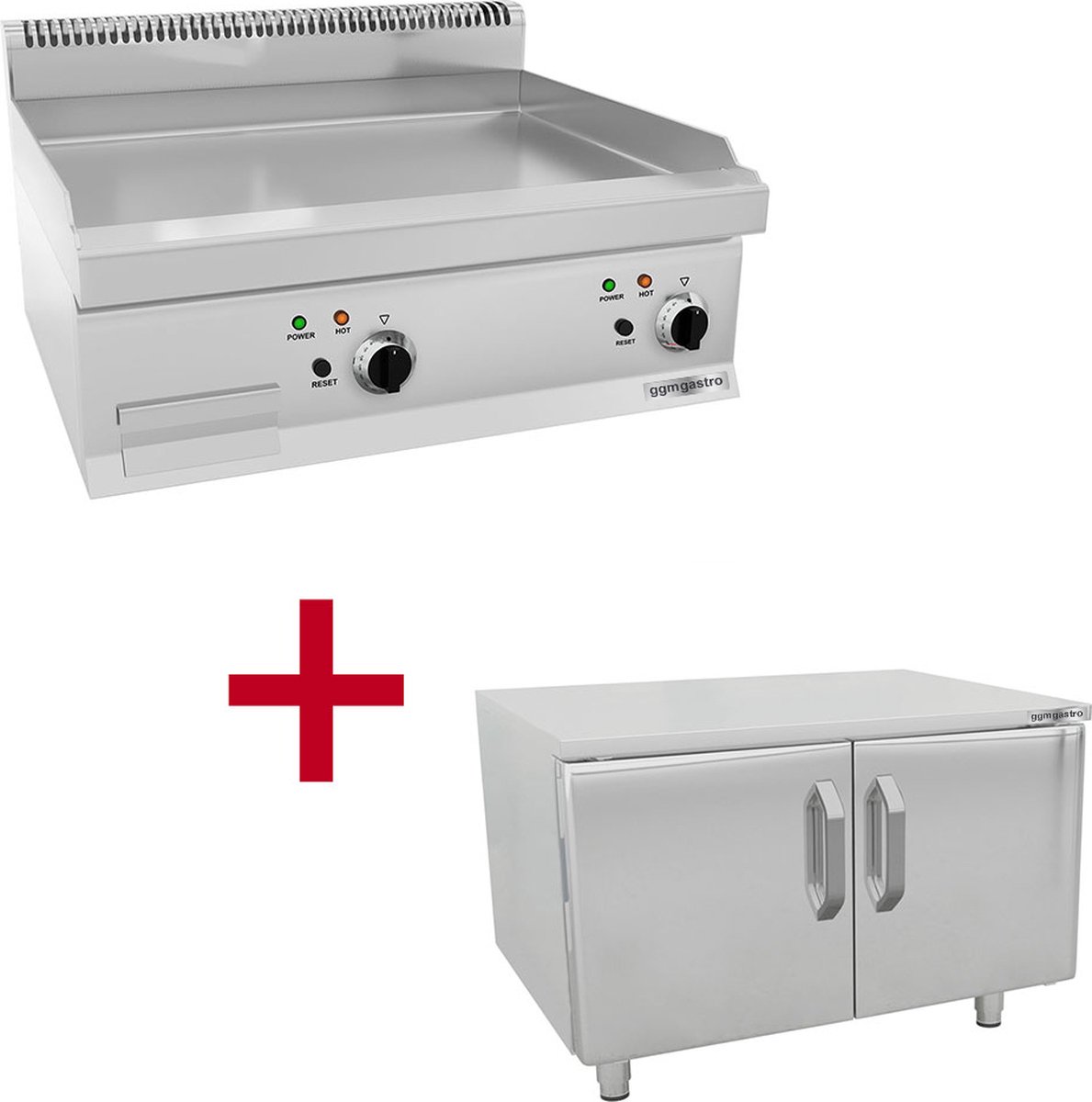 Elektrische braadplaat - Glad (9 kW) - incl. onderstel met 2 deuren | GGM Gastro