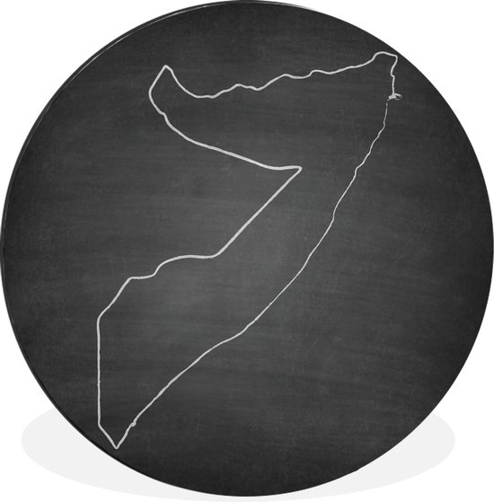 WallCircle - Wandcirkel - Muurcirkel - Een zwart-wit illustratie van Somalië op een krijtbord - Aluminium - Dibond - ⌀ 60 cm - Binnen en Buiten