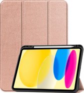 Hoesje Geschikt voor iPad 2022 Hoes Case Tablet Hoesje Tri-fold Met Uitsparing Geschikt voor Apple Pencil - Hoes Geschikt voor iPad 10 Hoesje Hard Cover Bookcase Hoes - Rosé goud.