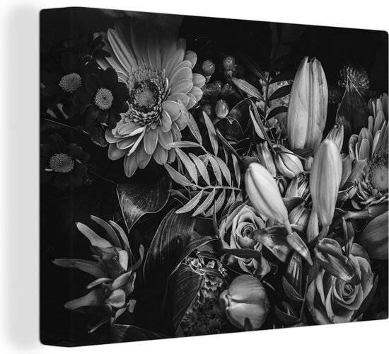 Canvas Schilderij Boeket - Stilleven - Bloemen - Planten - Rood - 80x60 cm - Wanddecoratie
