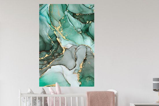 Stickers muraux - Sticker Foil - Goud - Marbre - Vert - Luxe - Aspect Marbre - Grijs - 80x120 cm - Film Adhésif - Stickers muraux Chambre Enfant - Papier Peint Auto Adhésif