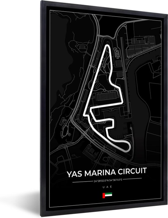 Fotolijst incl. Poster - Racebaan - Yas Marina Circuit - Circuit - F1 - Abu Dhabi - Zwart - 60x90 cm - Posterlijst
