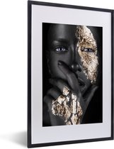 Fotolijst incl. Poster - Vrouw - Goud - Zwart - Schmink - Luxe - 40x60 cm - Posterlijst