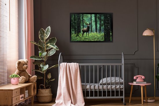 Cadre photo avec affiche - Cerf - Forêt - Arbres - Animaux - Nature - 90x60 cm - Cadre pour affiche