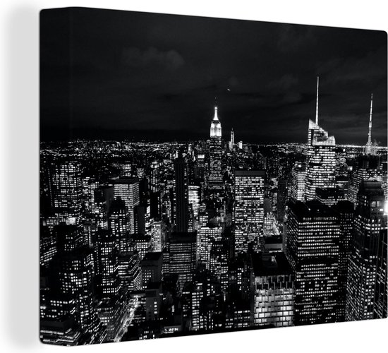 Canvas Schilderij Skyline - Zwart - Wit - New York - Amerika - 80x60 cm - Wanddecoratie