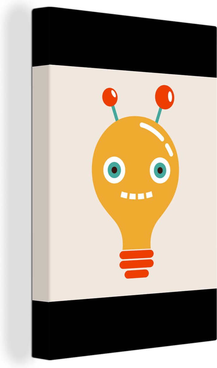 Canvas schilderij 60x90 cm - Wanddecoratie Robot - Gloeilamp - Gezicht - Antenne - Kindere