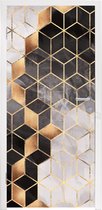 Deursticker Abstract - Kubus - Goud - Patronen - Zwart - Wit - 85x215 cm - Deurposter