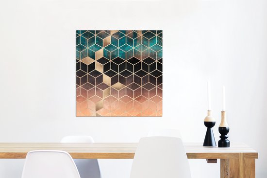 Décoration murale Métal - Aluminium Peinture Industriel - Abstrait - Cube - Goud - Motifs - Luxe - 50x50 cm - Dibond - Photo sur aluminium - Décoration murale industrielle - Pour le salon / chambre