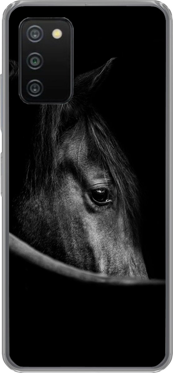 Telefoonhoesje Geschikt voor Samsung Galaxy A03s hoesje - Paarden - Portret - Zwart - Dieren - Siliconen Telefoonhoesje Telefoonhoesje
