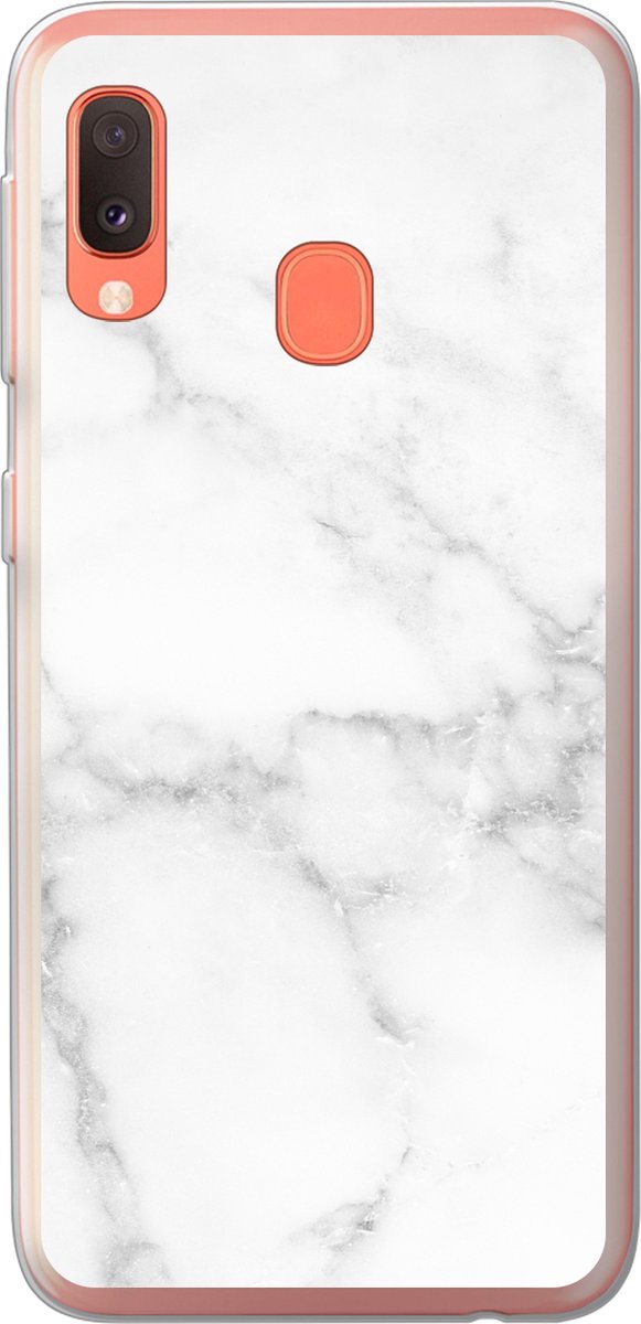 Telefoonhoesje Geschikt voor Samsung Galaxy A20e hoesje - Marmer print - Wit - Grijs - Luxe - Marmer printlook - Steen - Siliconen Telefoonhoesje Telefoonhoesje