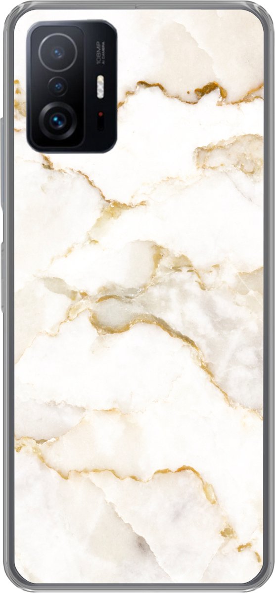 Telefoonhoesje Geschikt voor Xiaomi 11T Pro hoesje - Marmer print - Kalk - Goud - Luxe - Marmer printlook - Wit - Siliconen Telefoonhoesje Telefoonhoesje