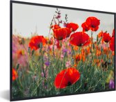 Fotolijst incl. Poster - Klaproos - Bloemen - Rood - Paars - Weide - 80x60 cm - Posterlijst