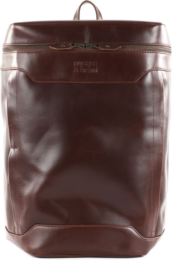 BUCKLE & SEAM Cuir Sac à dos de loisirs Sac à dos pour ordinateur portable Siwa New Stipes Leather Backpack 23L Brown Marron foncé
