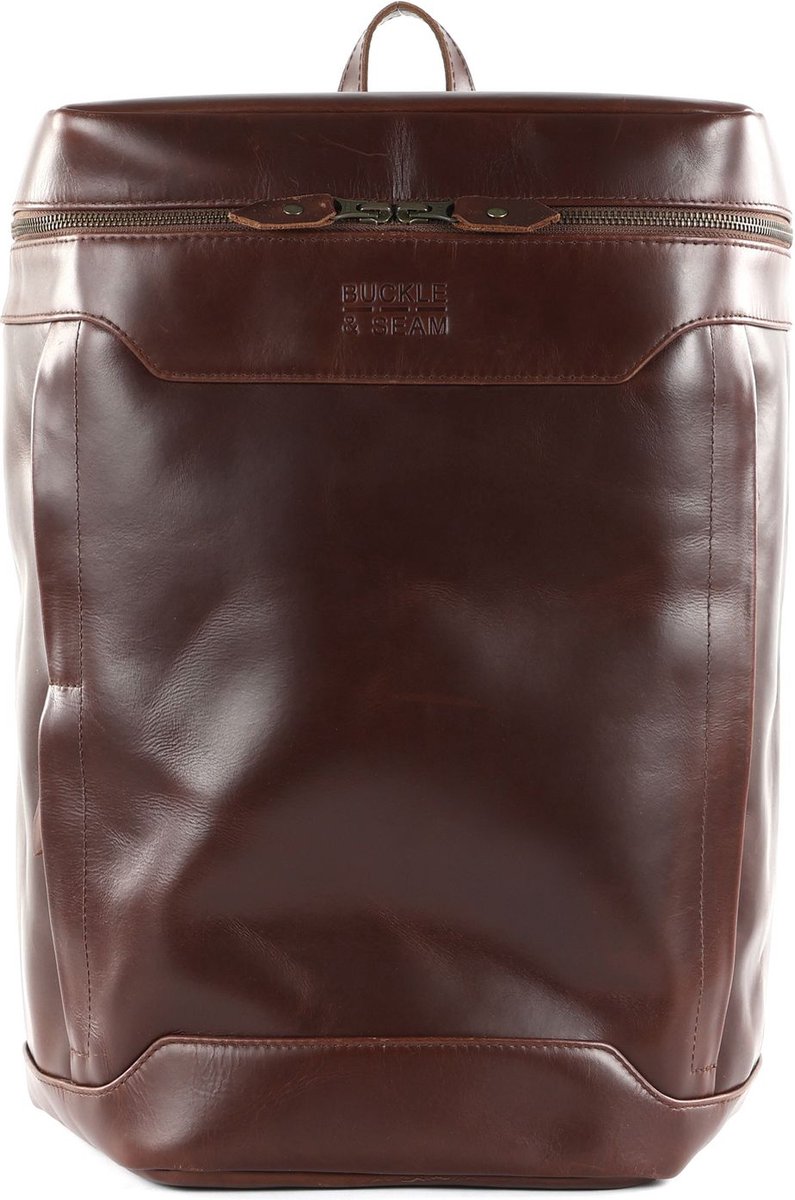 BUCKLE & SEAM Leren Vrije tijd rugzak Rugzak met laptopvak Siwa New Stipes Leather Backpack 23L Brown Donkerbruin