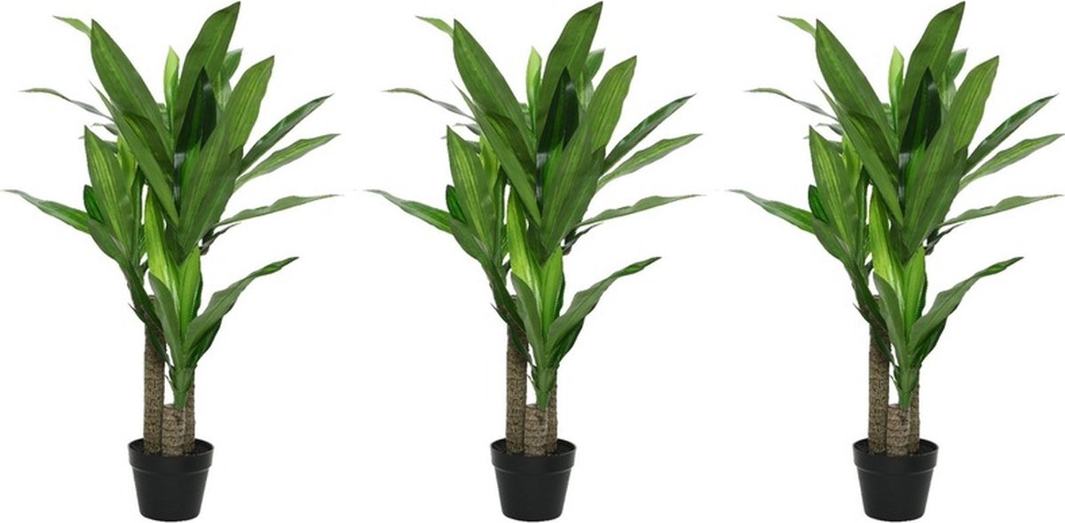 Shoppartners Bellatio flowers & plants Kunstplant drakenbloedboom - 3x - in pot - Dracaena - 105 cm Groen